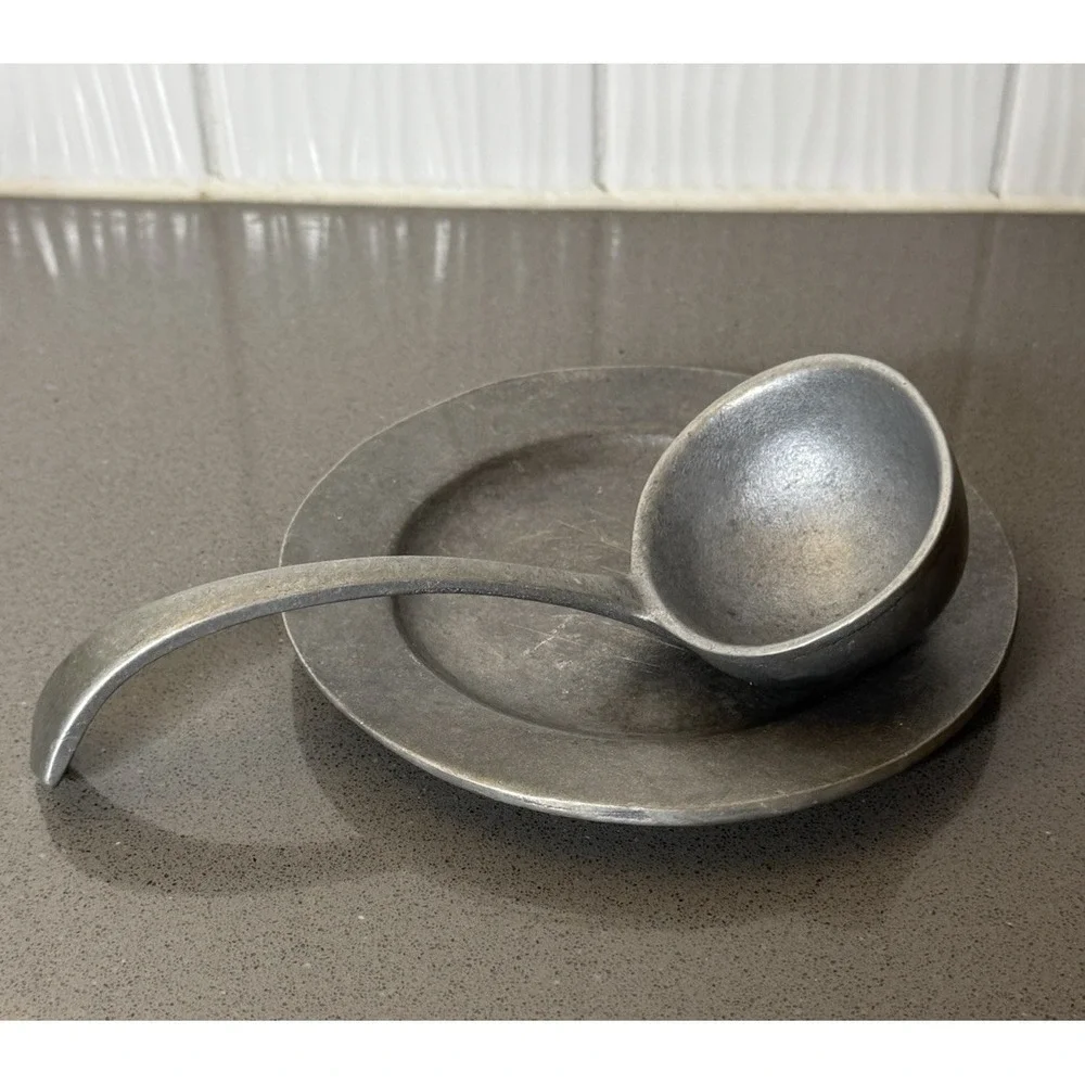VTG Lot of 2 Ladle By Carson & Plate Craft American By Bon Chef Pewter Look MCM